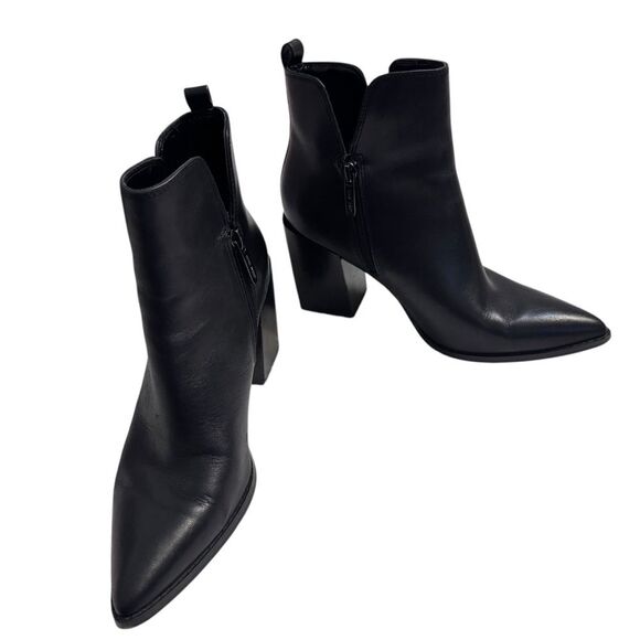 NINE WEST Women's 9 Birds Block Heel Booties Black Leather Ankle Boots Zipper - Picture 8 of 12